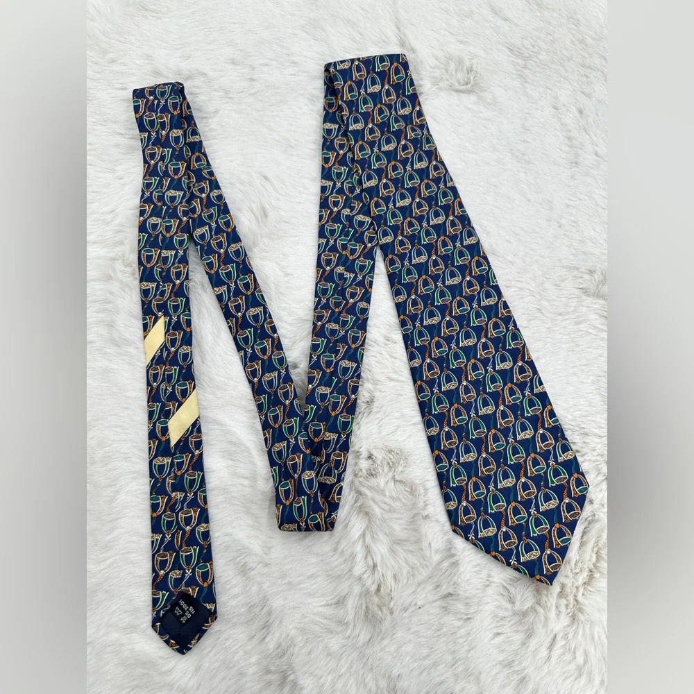Salvatore Ferragamo Equestrian Silk Tie‎ Navy Green Orange | Made in Italy